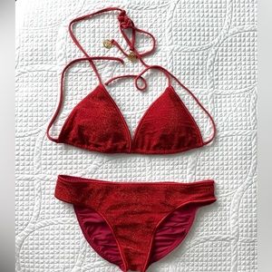 Luli Fama Red Stardust Triangle Top & Full Coverage Scrunch back bottoms